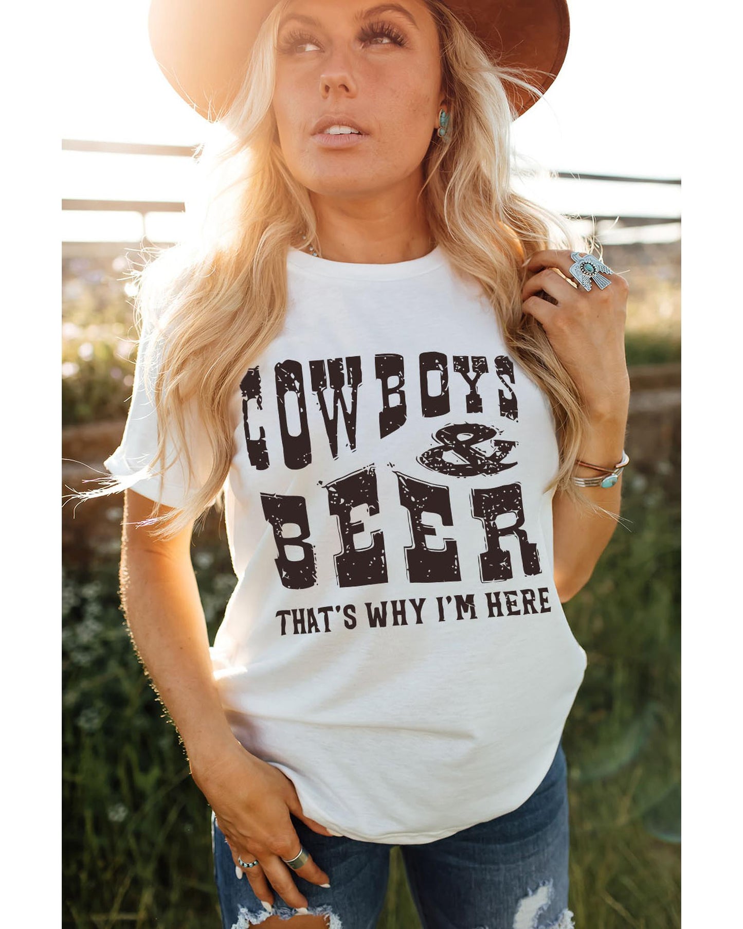 Azura Exchange COW BOYS & BEERS Letters Graphic T-shirt - L