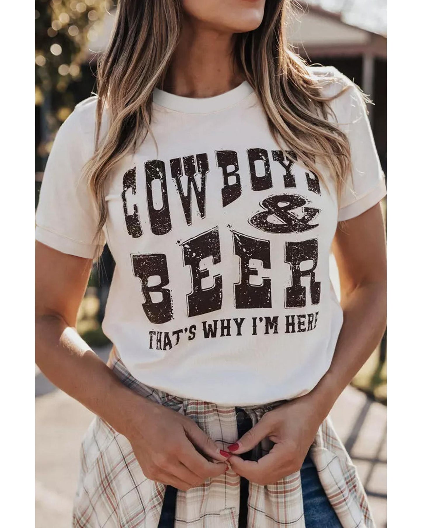 Azura Exchange COW BOYS & BEERS Letters Graphic T-shirt - L