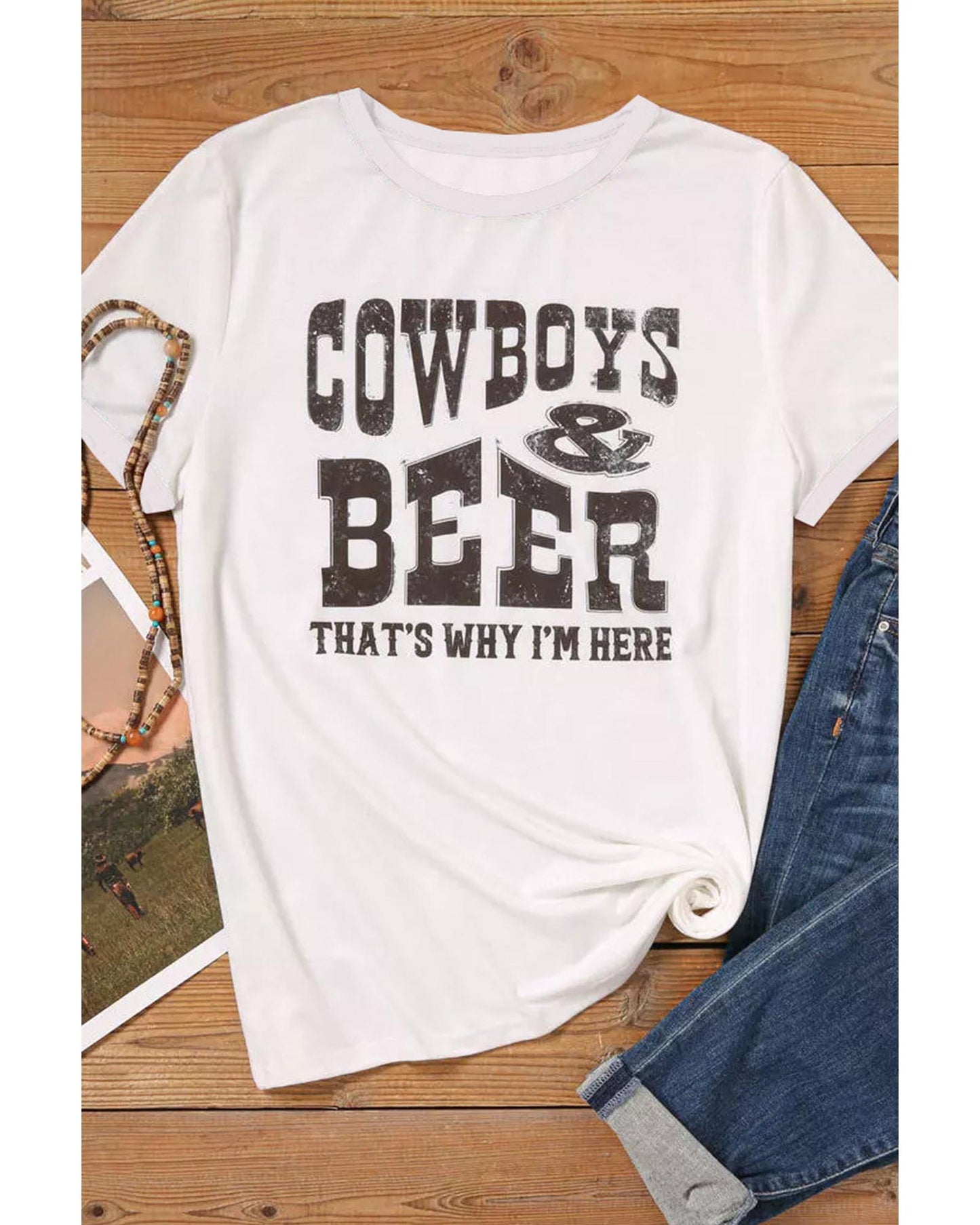 Azura Exchange COW BOYS & BEERS Letters Graphic T-shirt - S