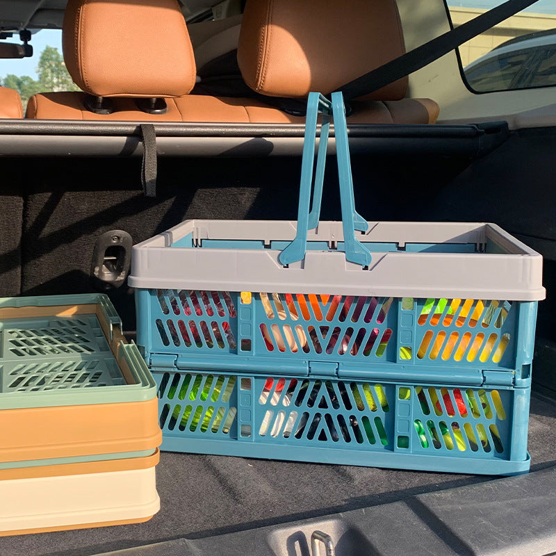 Large Collapsible Storage Basket with Handles - Portable Folding Crate for Shopping, Picnics & Car Trunk(Brown )