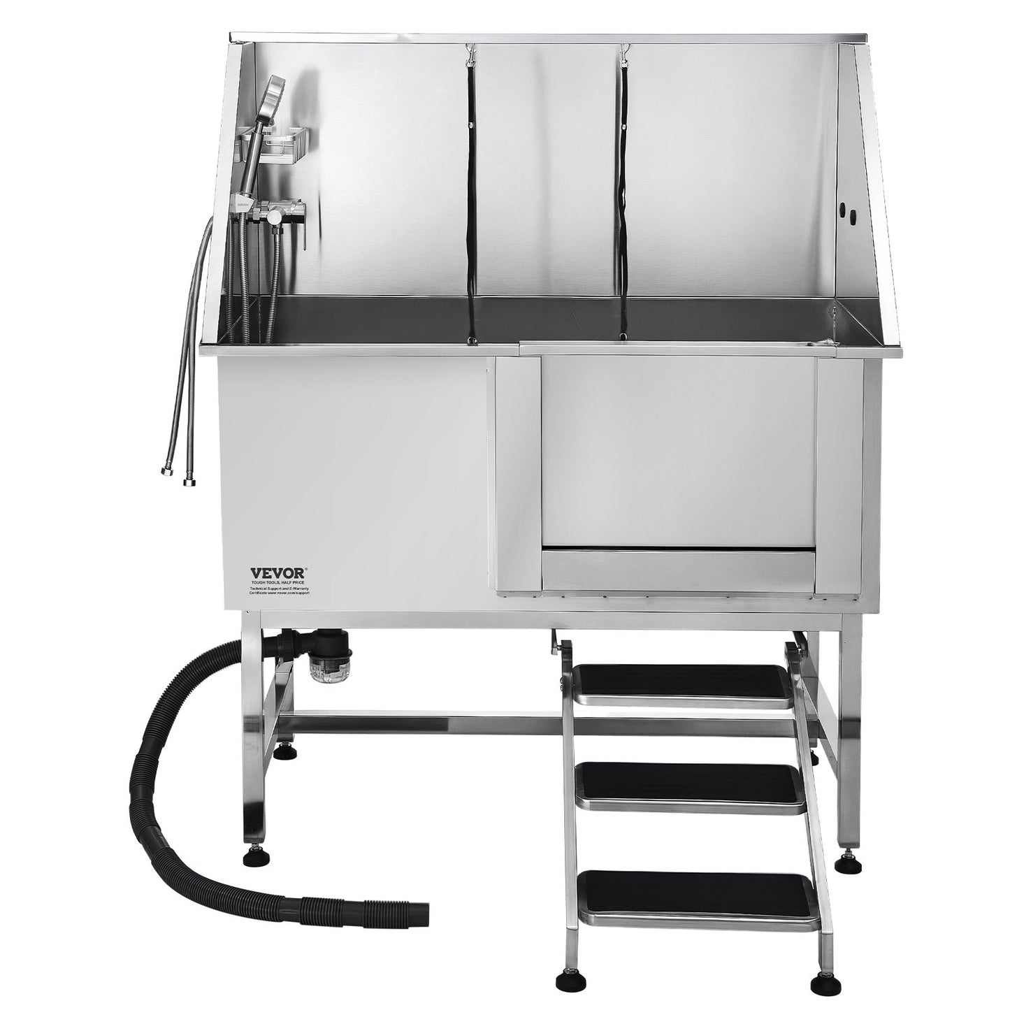 VEVOR 127 cm Dog Grooming Bath Tub Stainless Steel w Stairs Water Filter