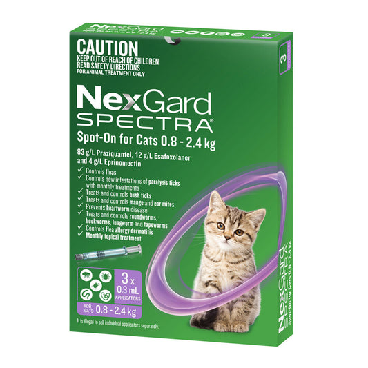 Nexgard Spectra Cats Small 0.8kg-2.4kg 3 Pack Spot On