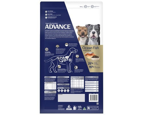 Advance Dog Adult Medium Breed Terriers Ocean Fish with Rice 13kg. Formulated For Medium Size Dogs With Terrier In Their Mix