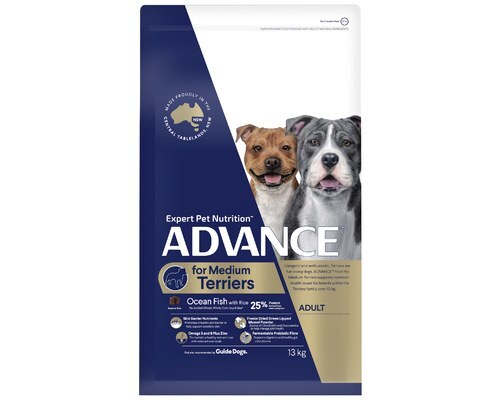 Advance Dog Adult Medium Breed Terriers Ocean Fish with Rice 13kg. Formulated For Medium Size Dogs With Terrier In Their Mix