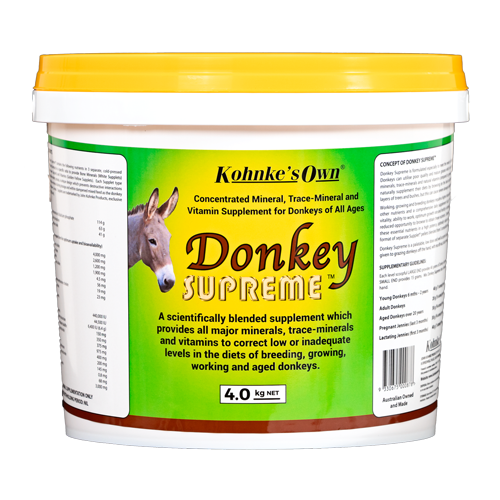 Kohnke's Own Donkey Supreme. 4kg Concentrated Mineral, Trace-Mineral and Vitamin Supplement for Donkeys