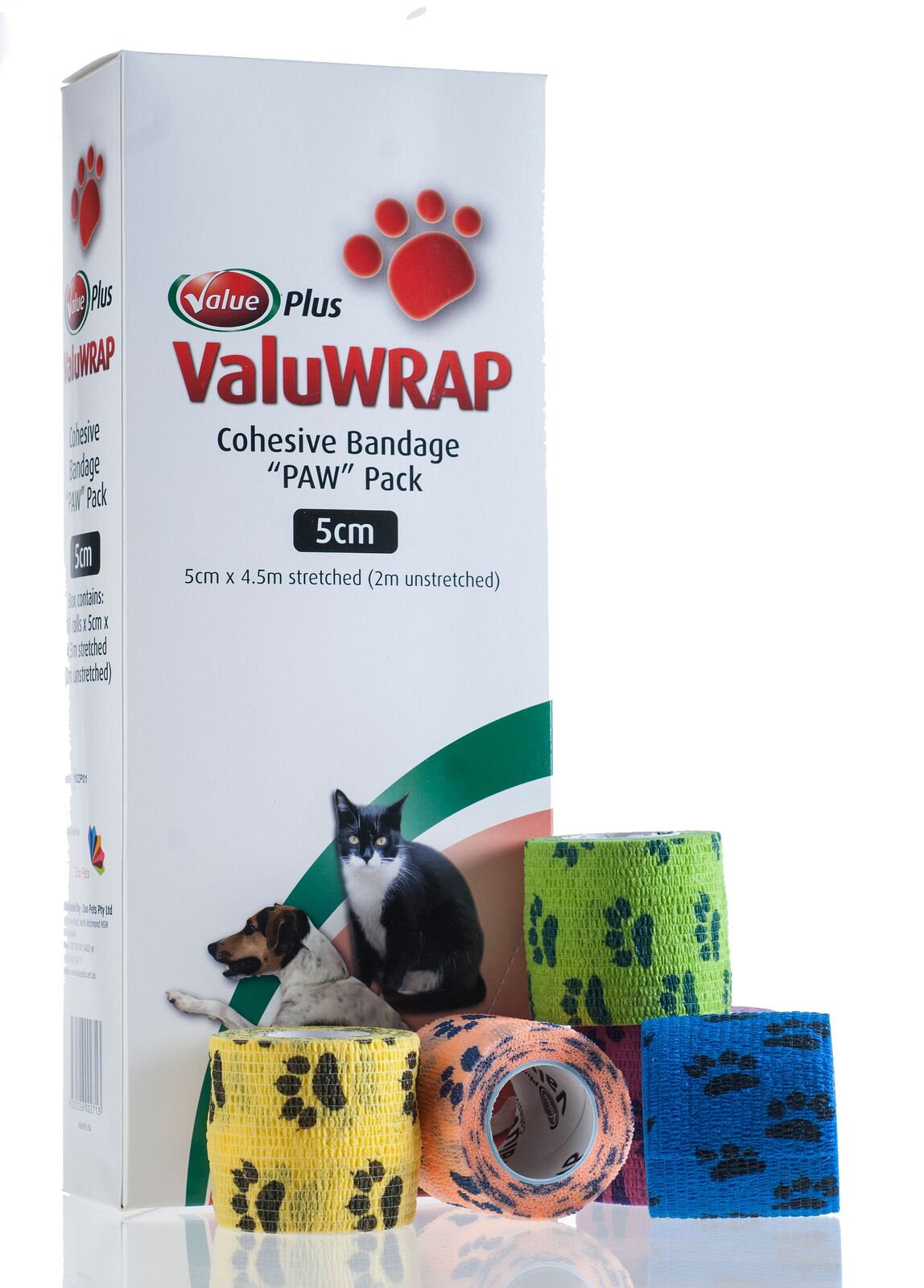 ValuWrap Paw Pack 5cm Cohesive Bandage BULK BUY 10 x 5cm Rolls