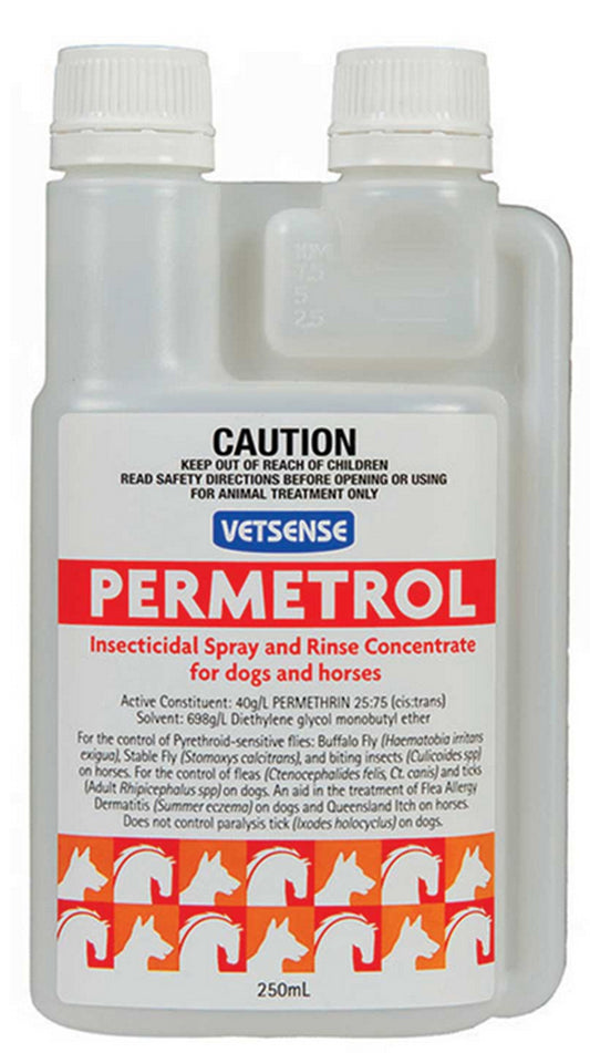 Vetsense Permetrol 250ml Insecticidal Spray & Rinse Concentrate For Dogs & Horses