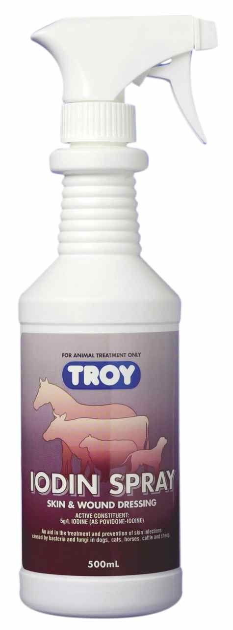 Troy Iodine Spray 500ml Skin & Wound Dressing For Animals